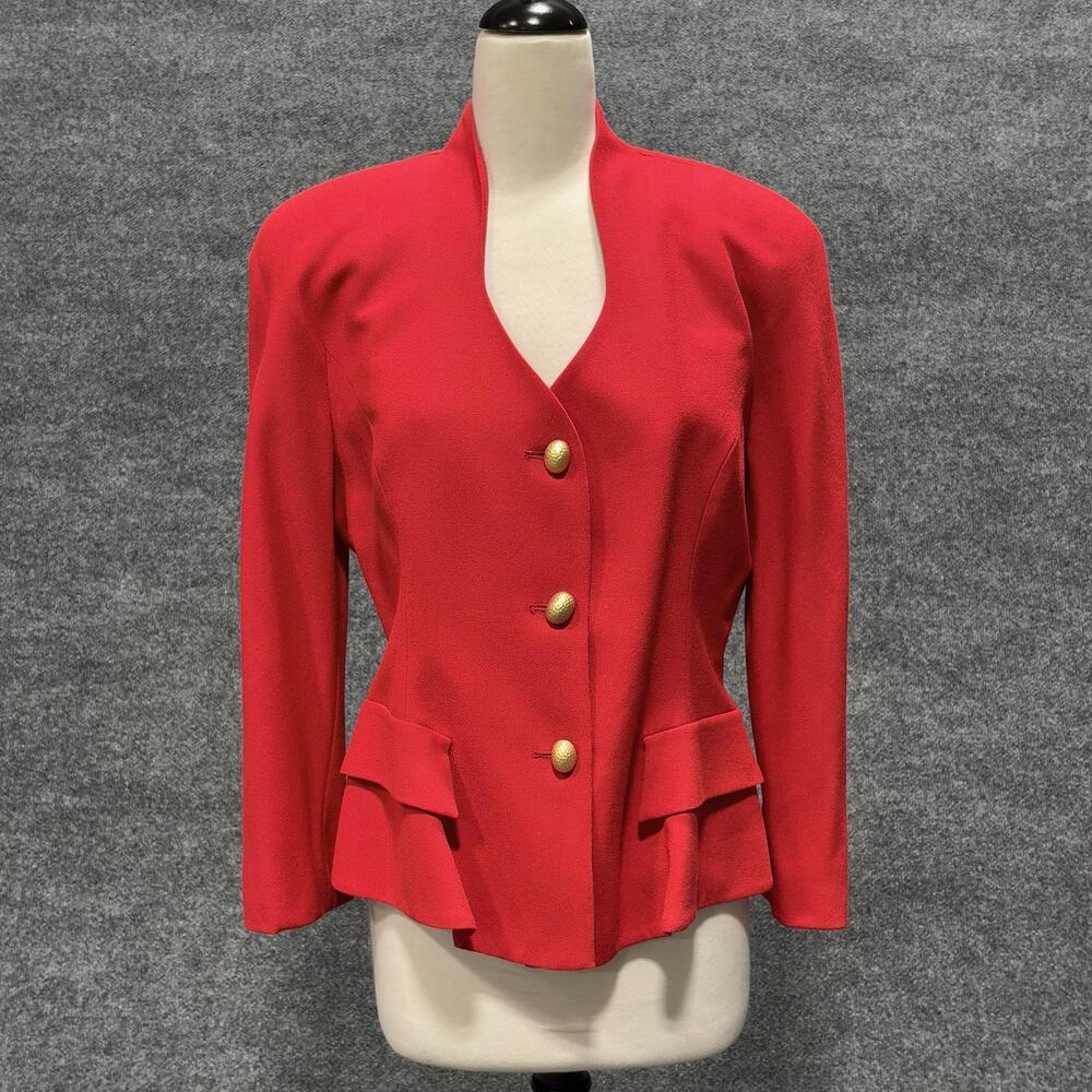 Bicci By Florine Wachter Blazer Womens 14 Red Wool Peplum Jacket USA Vintage